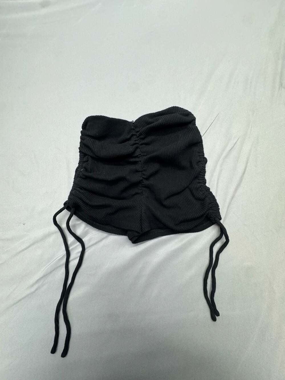 Fashion Nova Tube Top Size M Black Ruched Drawstring Ribbed